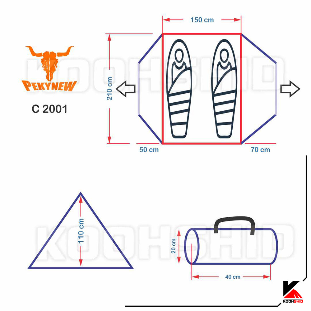 مشخصات چادر دوپوش ضد آب کوهنوردی 2تا3 نفره اورجینال کله گاوی مدل Pekynew c2001b