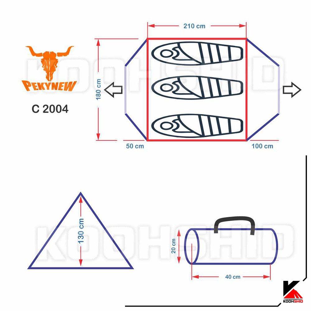 مشخصات چادر دوپوش ضد آب کوهنوردی 3تا4 نفره اورجینال کله گاوی مدل Pekynew C2004