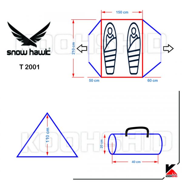مشخصات چادر دوپوش ضد آب کوهنوردی 2 تا 3 نفره اورجینال اسنوهاک مدل Snow hawk T2001
