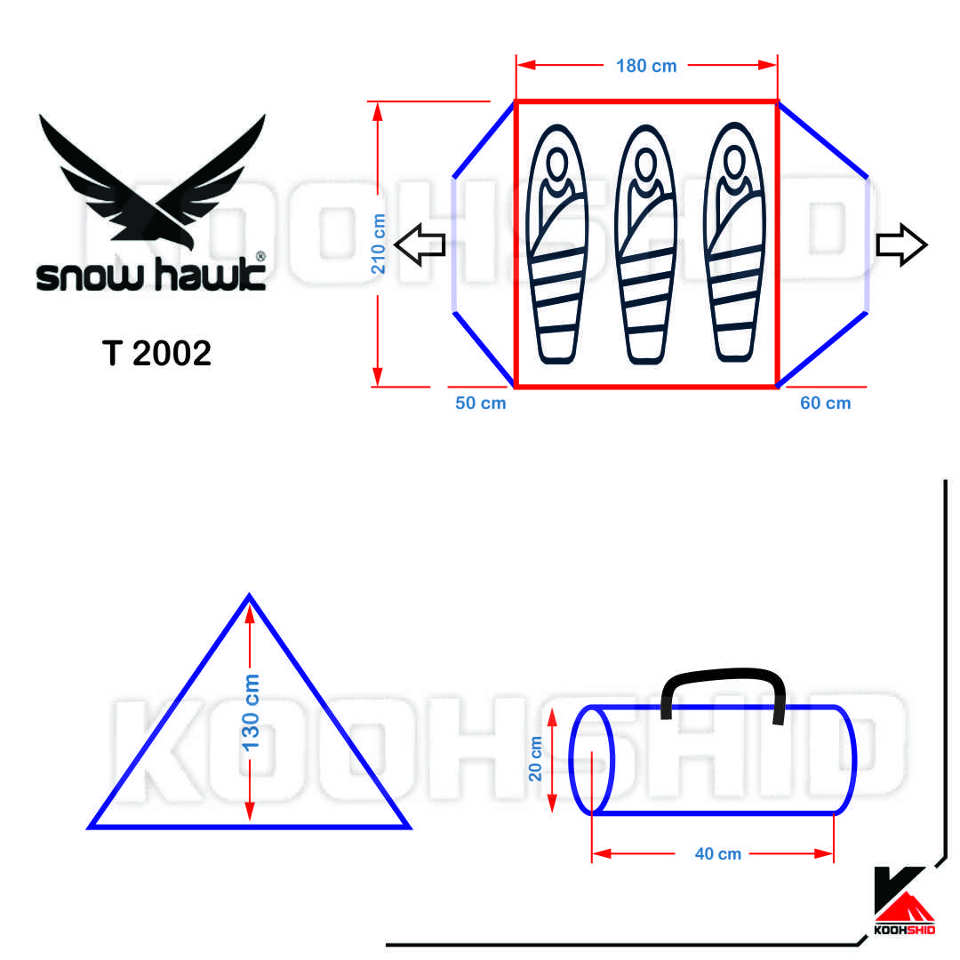 مشخصات چادر دوپوش ضد آب کوهنوردی 3 نفره اورجینال اسنوهاک مدل Snow hawk T2002
